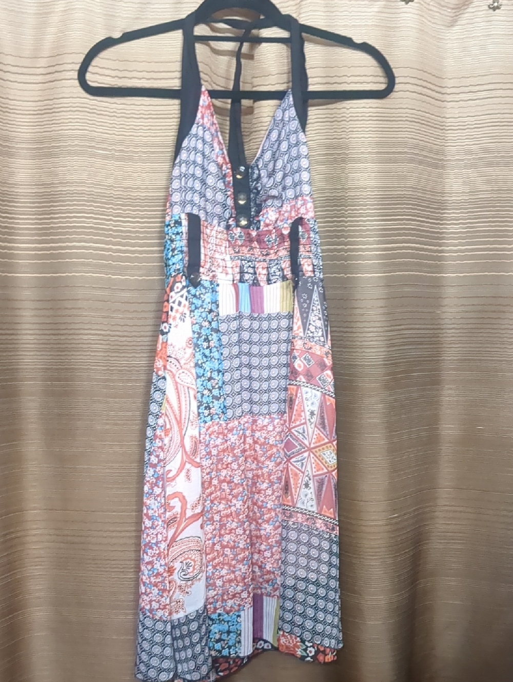 Cielo Halter Patchwork Maxi Dress in Coral & Blue
